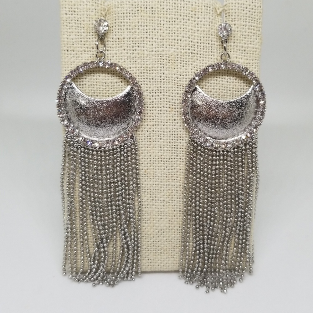Fringe Crystal Earrings Clear Stones